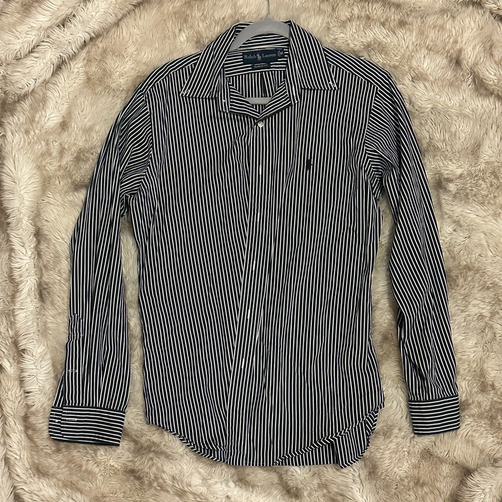 Medium Navy Striped Ralph Lauren Button-down